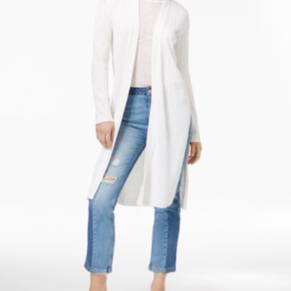 Free People Ribby Rib long white linen cotton cardigan S.